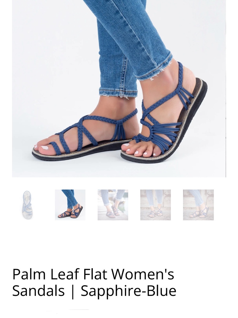 Palm Leaf Strappy Sandal - Natural Beige/Blue